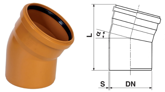 Коліно 200 мм, 15°, ПВХ, ІНСТАЛПЛАСТ